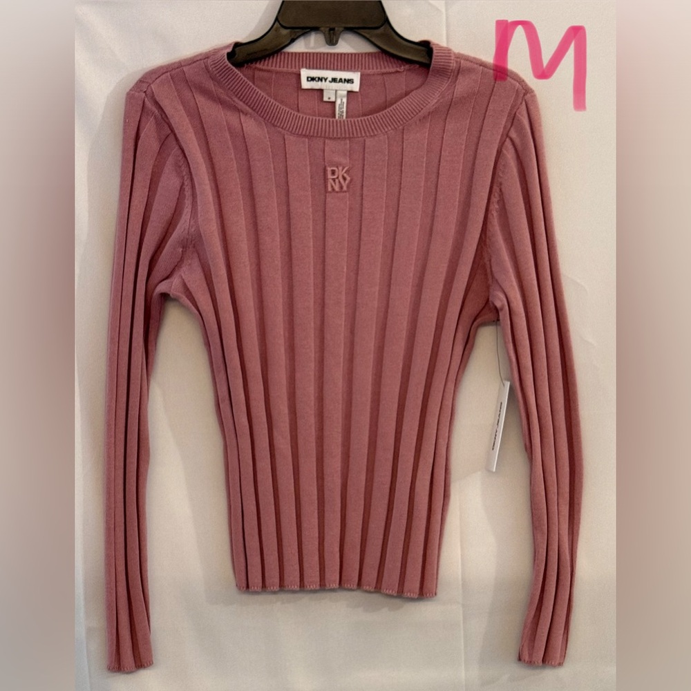 DKNY Mauve Ribbed Long-Sleeve Knit Top